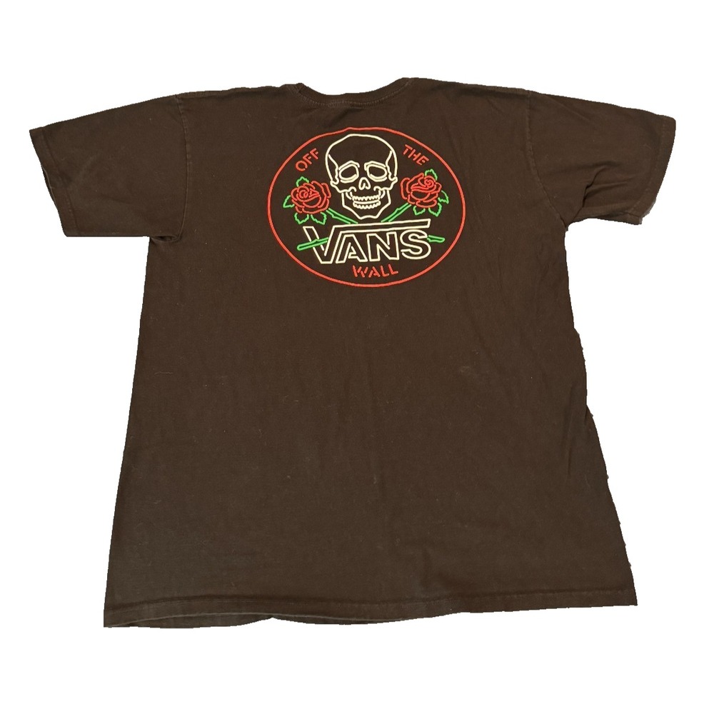VANS Men's L Black Cotton Skull and Roses Graphic Off the Wall Crew Neck T‑Shirt